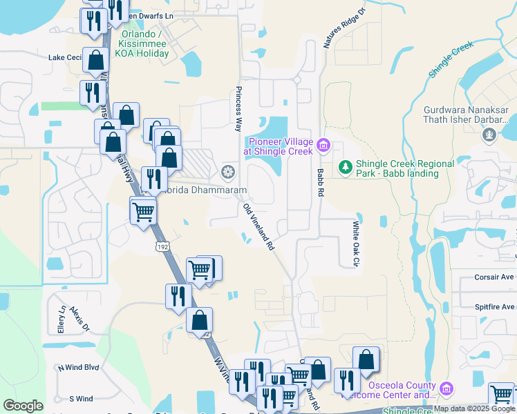 map of restaurants, bars, coffee shops, grocery stores, and more near 2476 Caravelle Circle in Kissimmee