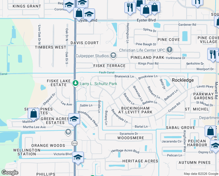 map of restaurants, bars, coffee shops, grocery stores, and more near 933 Bolton Lane in Rockledge