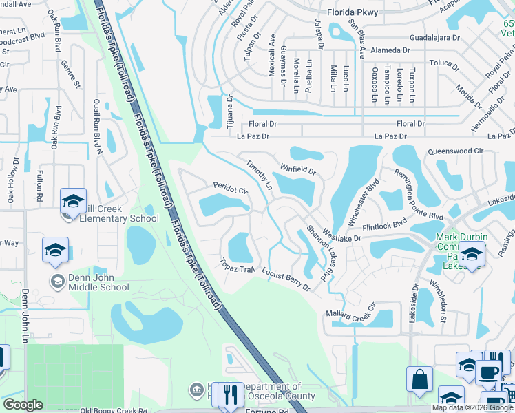 map of restaurants, bars, coffee shops, grocery stores, and more near 1994 Peridot Circle in Kissimmee