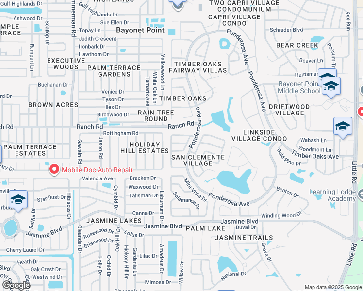 map of restaurants, bars, coffee shops, grocery stores, and more near 8034 San Fernando Drive in Port Richey