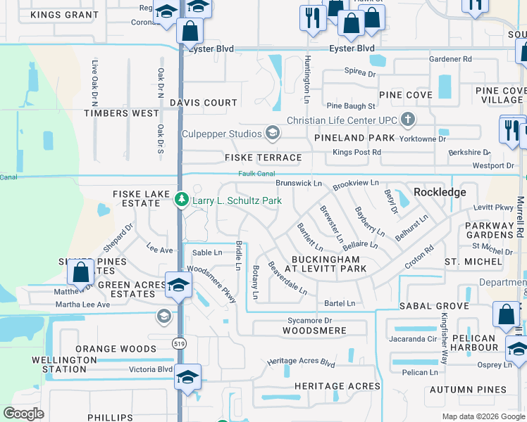 map of restaurants, bars, coffee shops, grocery stores, and more near 933 Bolton Lane in Rockledge