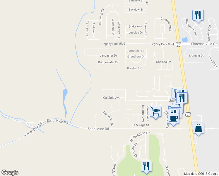 map of restaurants, bars, coffee shops, grocery stores, and more near 2918 Calabria Avenue in Davenport