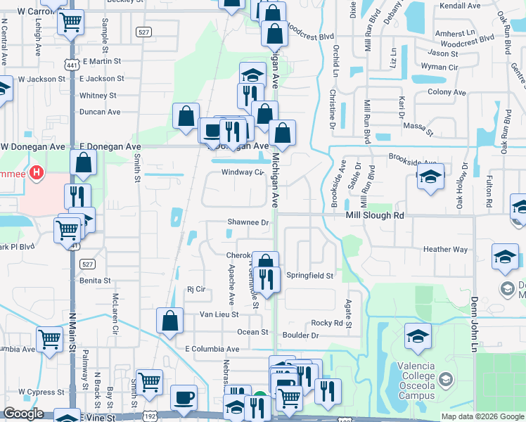 map of restaurants, bars, coffee shops, grocery stores, and more near in Osceola County