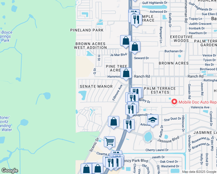 map of restaurants, bars, coffee shops, grocery stores, and more near 10901 London Drive in Port Richey