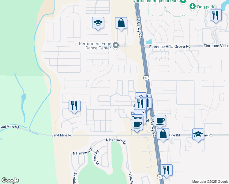 map of restaurants, bars, coffee shops, grocery stores, and more near 315 Cornwallis Drive in Davenport