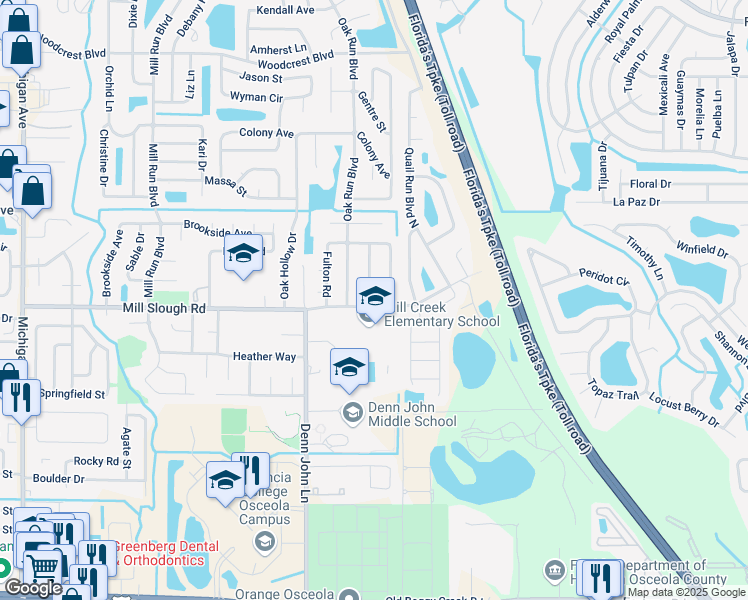 map of restaurants, bars, coffee shops, grocery stores, and more near 2404 Franklin Drive in Kissimmee