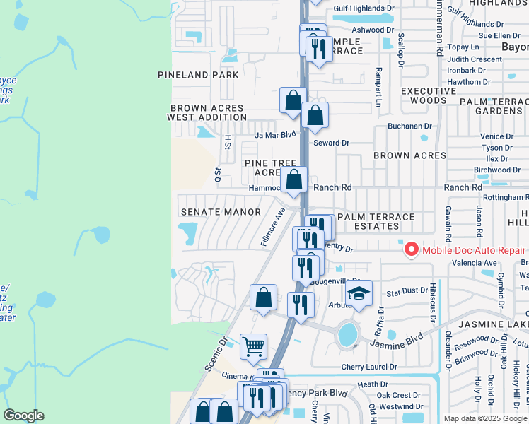 map of restaurants, bars, coffee shops, grocery stores, and more near 10905 Fillmore Avenue in Port Richey