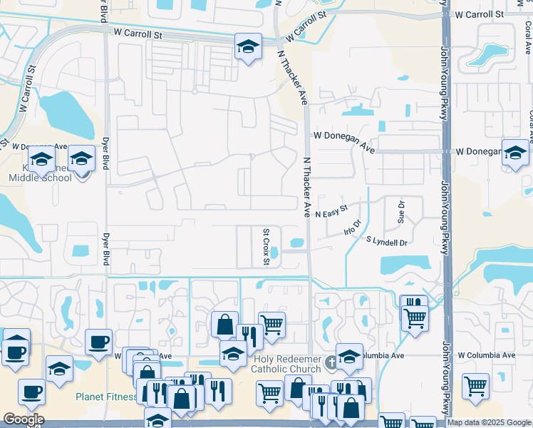map of restaurants, bars, coffee shops, grocery stores, and more near 2211 Winding Ridge Avenue North in Kissimmee