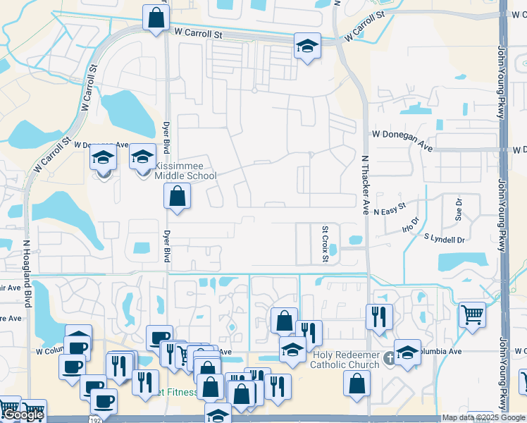 map of restaurants, bars, coffee shops, grocery stores, and more near 2720 Avian Loop in Kissimmee