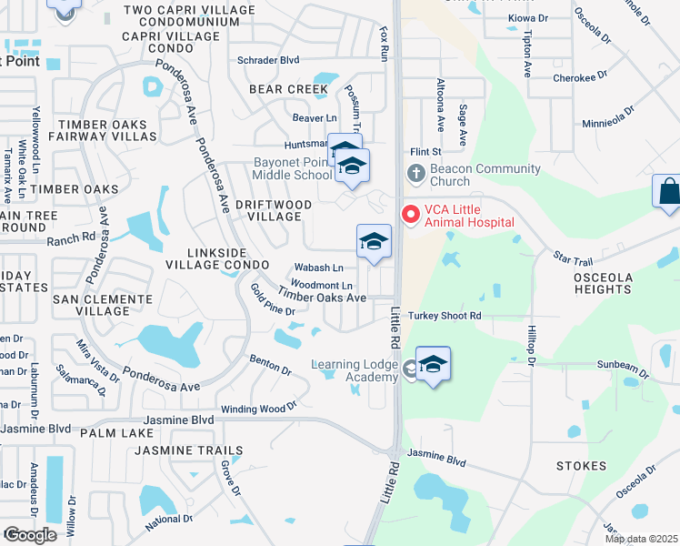 map of restaurants, bars, coffee shops, grocery stores, and more near 8818 Wabash Lane in Port Richey