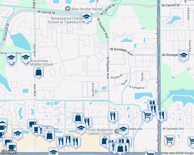map of restaurants, bars, coffee shops, grocery stores, and more near 2103 Windingridge Avenue South in Kissimmee