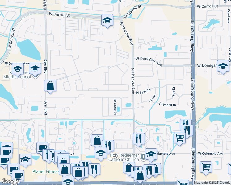 map of restaurants, bars, coffee shops, grocery stores, and more near 2211 Winding Ridge Avenue North in Kissimmee