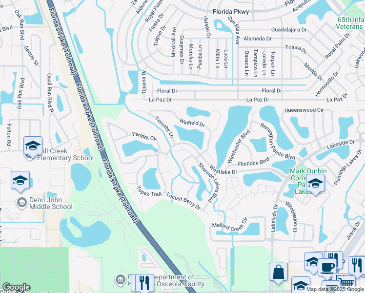 map of restaurants, bars, coffee shops, grocery stores, and more near 2015 Shannon Lakes Court in Kissimmee