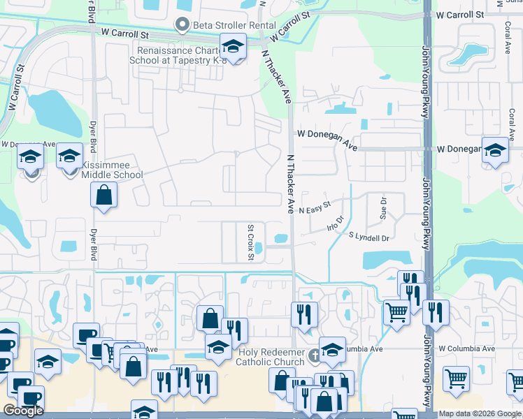map of restaurants, bars, coffee shops, grocery stores, and more near 2103 Windingridge Avenue South in Kissimmee