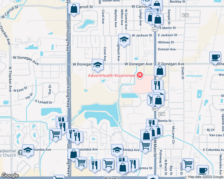 map of restaurants, bars, coffee shops, grocery stores, and more near 507 Kissimmee Oaks Court in Kissimmee
