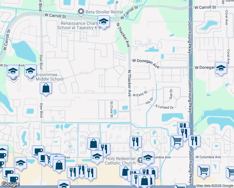 map of restaurants, bars, coffee shops, grocery stores, and more near 2103 Windingridge Avenue South in Kissimmee