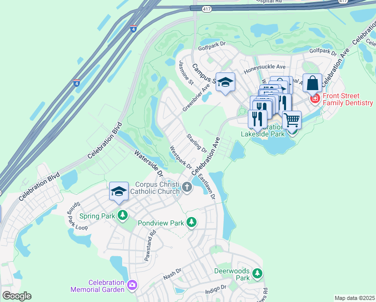 map of restaurants, bars, coffee shops, grocery stores, and more near 600 Canne Place in Kissimmee