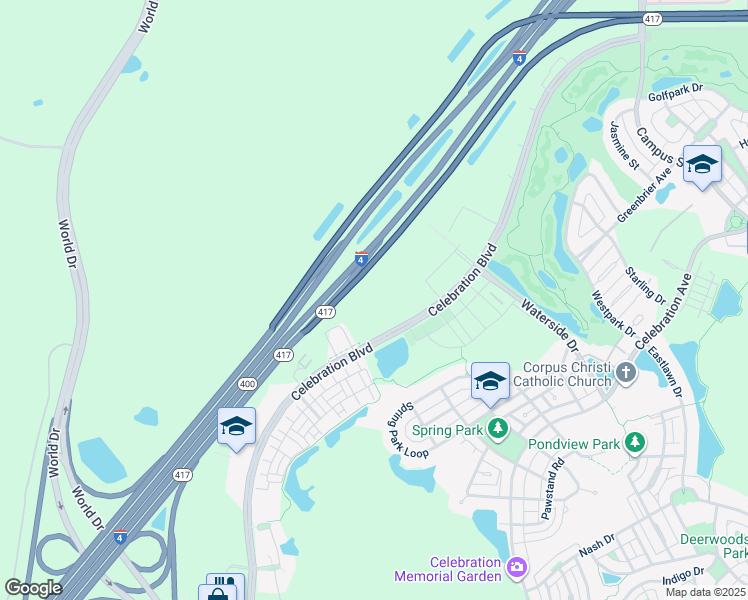 map of restaurants, bars, coffee shops, grocery stores, and more near 1370 Celebration Boulevard in Kissimmee