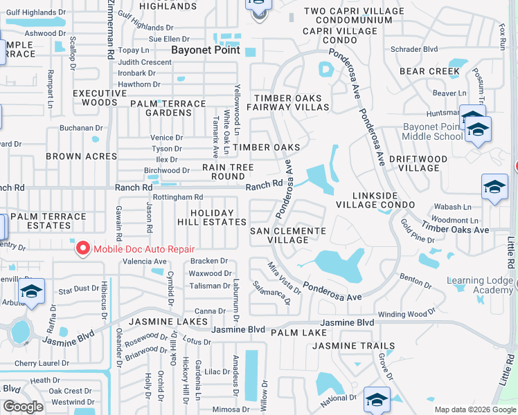 map of restaurants, bars, coffee shops, grocery stores, and more near 8034 San Fernando Drive in Port Richey