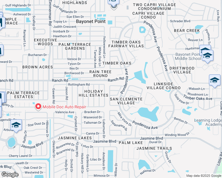 map of restaurants, bars, coffee shops, grocery stores, and more near 8034 San Fernando Drive in Port Richey