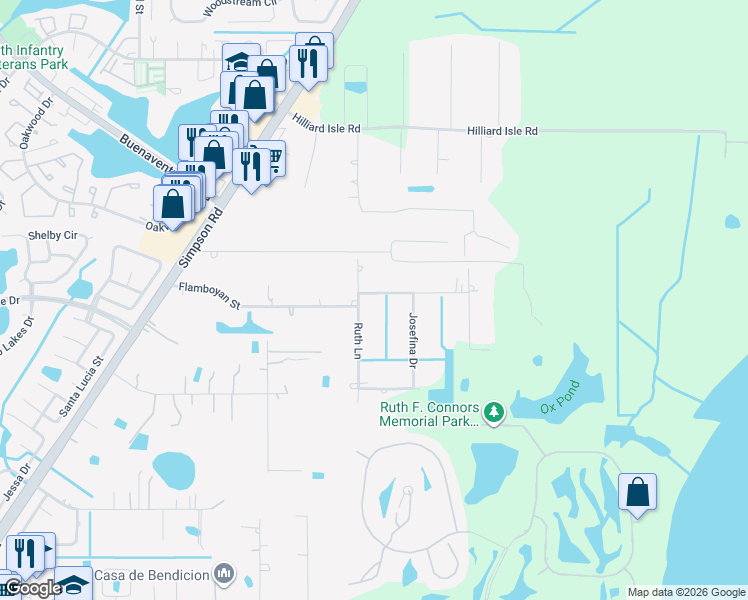 map of restaurants, bars, coffee shops, grocery stores, and more near 2417 Ruth Lane in Kissimmee