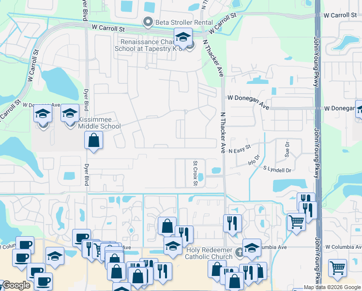 map of restaurants, bars, coffee shops, grocery stores, and more near 2211 Winding Ridge Avenue North in Kissimmee
