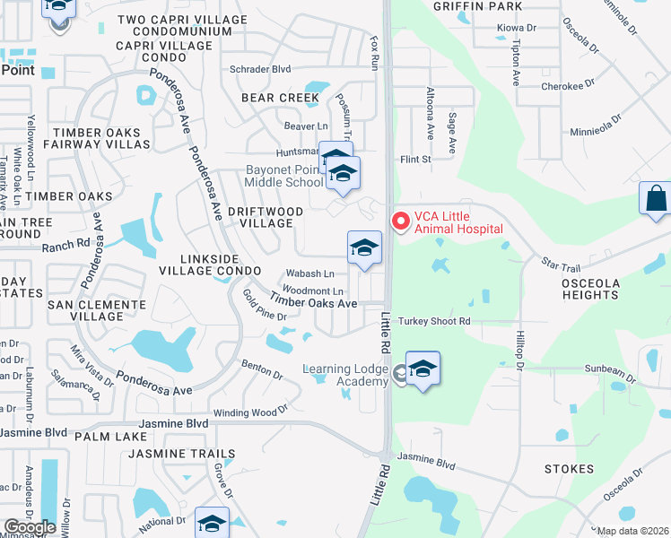 map of restaurants, bars, coffee shops, grocery stores, and more near 10902 Peppertree Lane in Port Richey