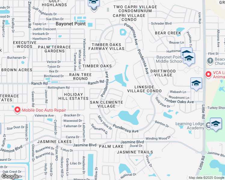 map of restaurants, bars, coffee shops, grocery stores, and more near 8210 Palencia Drive in Port Richey