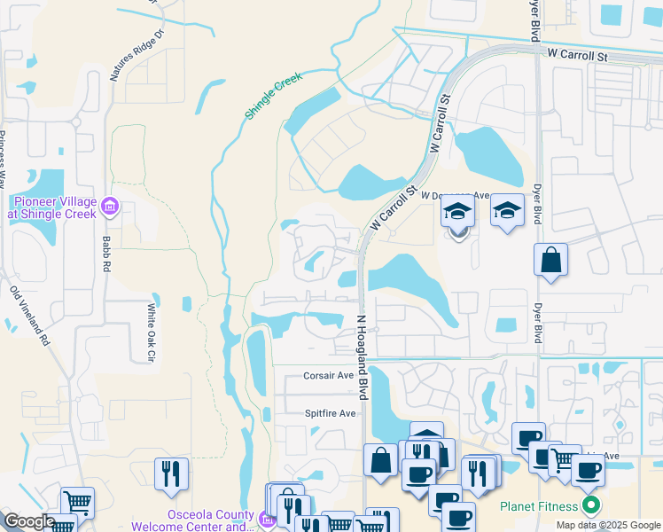 map of restaurants, bars, coffee shops, grocery stores, and more near 4126 Wellington Woods Circle in Kissimmee