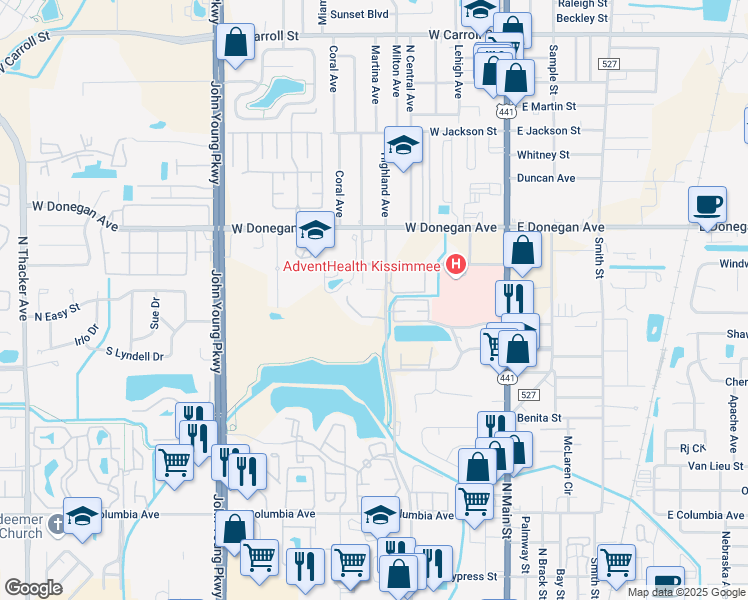 map of restaurants, bars, coffee shops, grocery stores, and more near 507 Kissimmee Oaks Court in Kissimmee