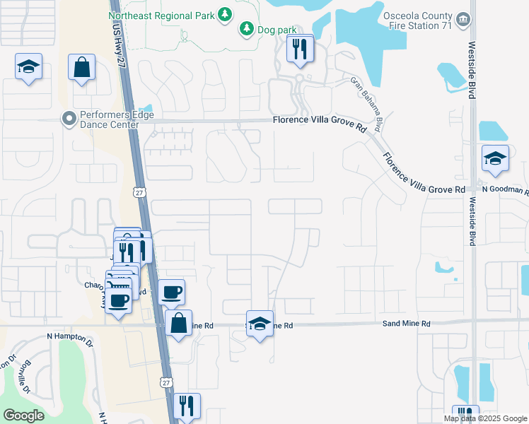 map of restaurants, bars, coffee shops, grocery stores, and more near 2260 Lelani Cir in Davenport