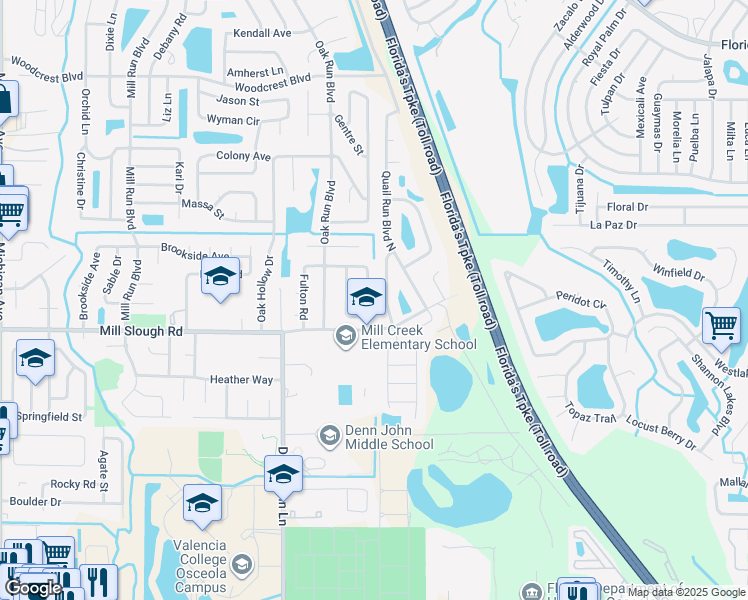map of restaurants, bars, coffee shops, grocery stores, and more near 2450 Quail Hollow Avenue in Kissimmee