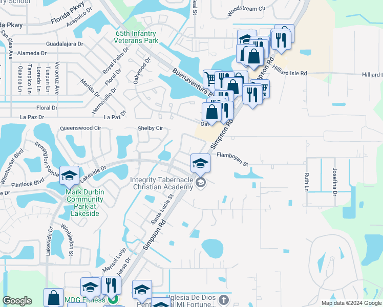 map of restaurants, bars, coffee shops, grocery stores, and more near 2401 Weymouth Court in Kissimmee