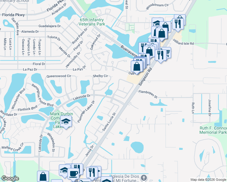 map of restaurants, bars, coffee shops, grocery stores, and more near 2494 Shelby Circle in Kissimmee