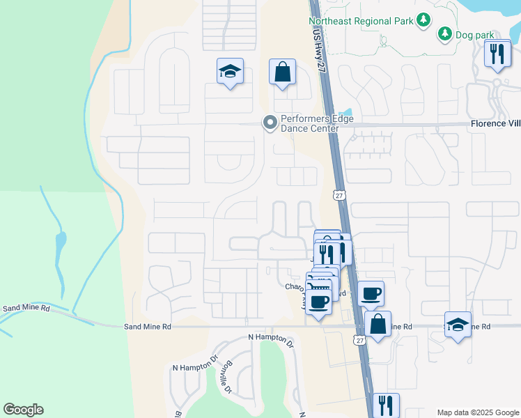 map of restaurants, bars, coffee shops, grocery stores, and more near 473 Cornwallis Drive in Davenport