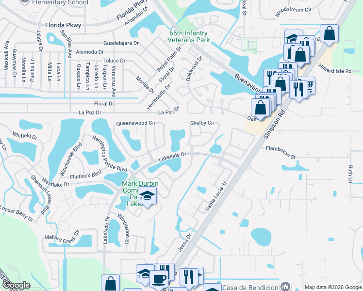 map of restaurants, bars, coffee shops, grocery stores, and more near 2414 Shelby Circle in Kissimmee