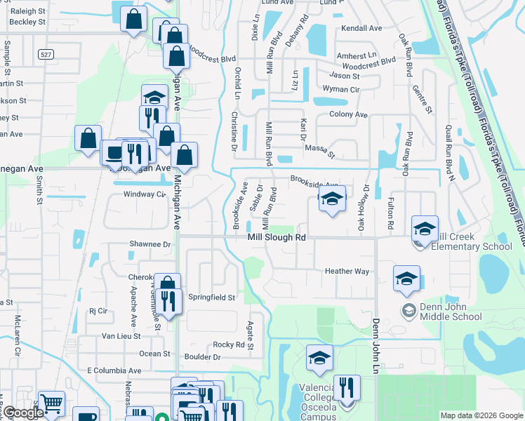map of restaurants, bars, coffee shops, grocery stores, and more near 1424 Wendy Court in Kissimmee
