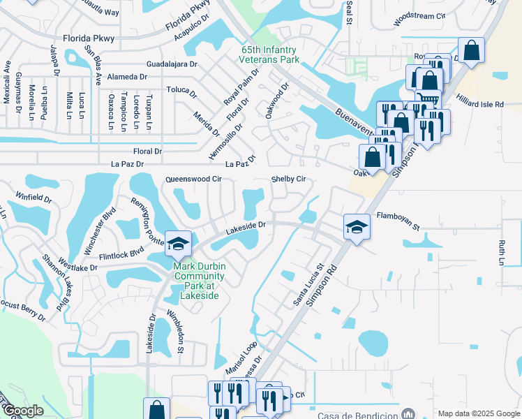 map of restaurants, bars, coffee shops, grocery stores, and more near 2414 Shelby Circle in Kissimmee