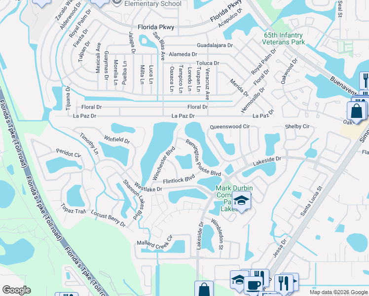 map of restaurants, bars, coffee shops, grocery stores, and more near 2101 Carbine Court in Kissimmee
