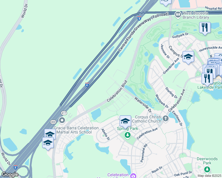 map of restaurants, bars, coffee shops, grocery stores, and more near 660 Dumont Avenue in Celebration