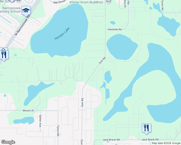 map of restaurants, bars, coffee shops, grocery stores, and more near 2492 Zuni Road in St. Cloud