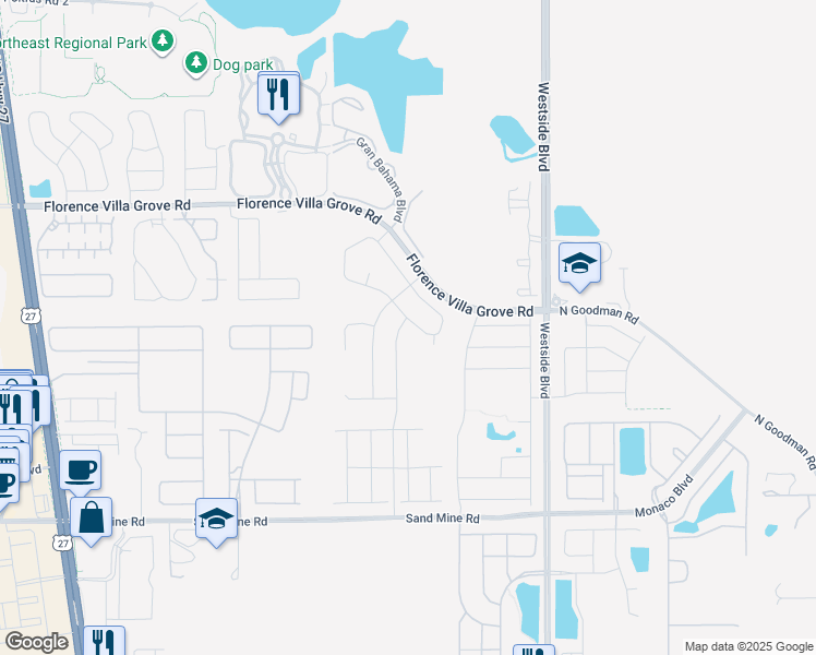 map of restaurants, bars, coffee shops, grocery stores, and more near 2301 Biscotto Circle in Davenport