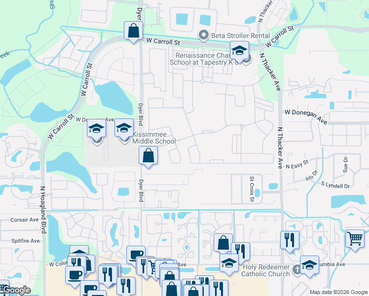 map of restaurants, bars, coffee shops, grocery stores, and more near 2403 Chateau Loop in Kissimmee