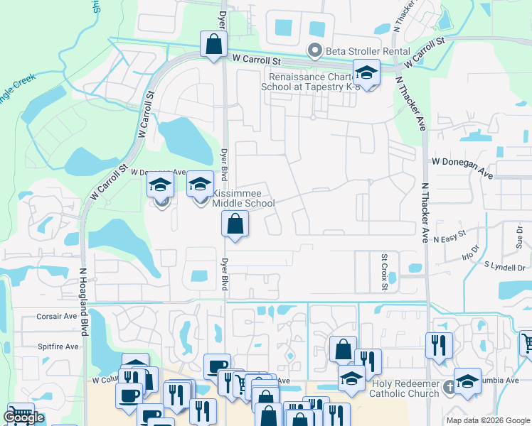 map of restaurants, bars, coffee shops, grocery stores, and more near 2403 Chateau Loop in Kissimmee