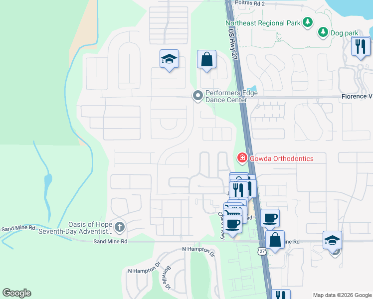 map of restaurants, bars, coffee shops, grocery stores, and more near 473 Cornwallis Drive in Davenport