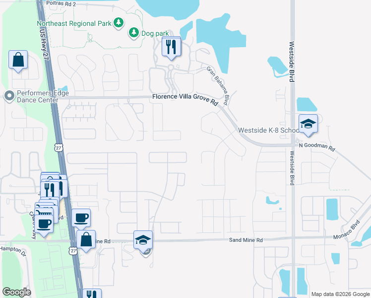 map of restaurants, bars, coffee shops, grocery stores, and more near Vista Pass in Davenport
