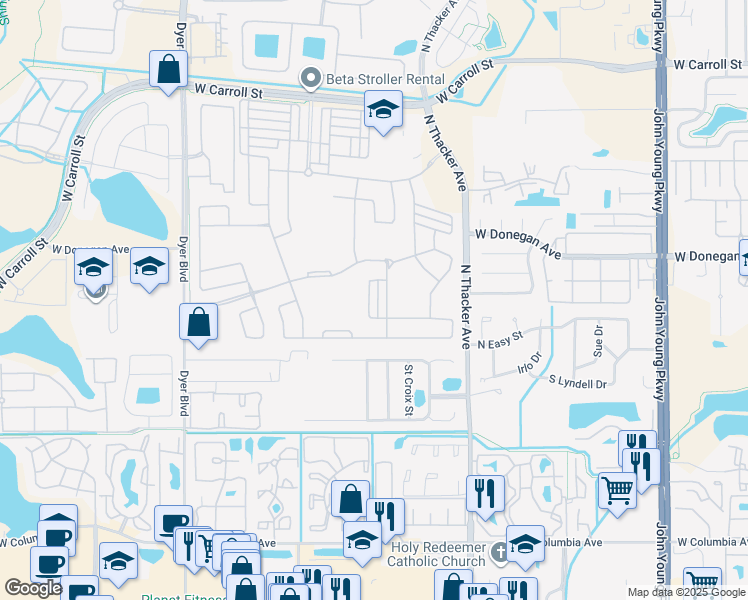 map of restaurants, bars, coffee shops, grocery stores, and more near 2445 Varenna Loop in Kissimmee