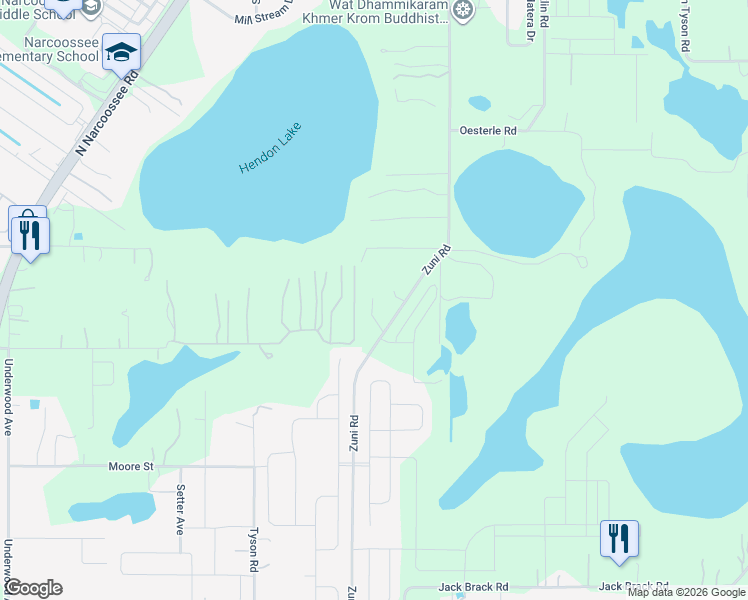 map of restaurants, bars, coffee shops, grocery stores, and more near 2492 Zuni Road in St. Cloud