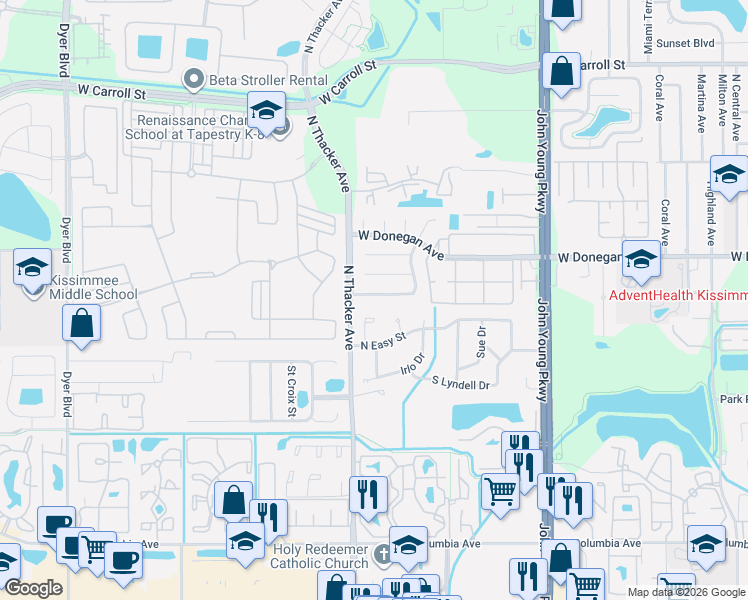map of restaurants, bars, coffee shops, grocery stores, and more near 1810 Paradise Drive in Kissimmee