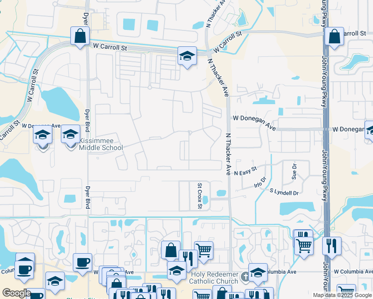 map of restaurants, bars, coffee shops, grocery stores, and more near 2471 Avian Loop in Kissimmee